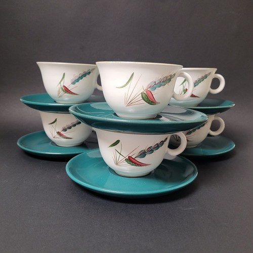 Set of 6 Vintage Denby Pottery Greenwheat Cup & Saucers - Picture 4 of 18