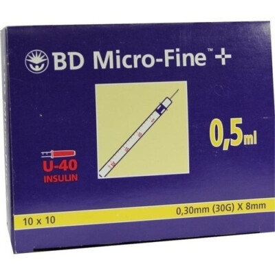 BD MICRO FINE+ U 40  Spritze 0,30 mm30 G x 8mm ,0,5ml 100 Stück