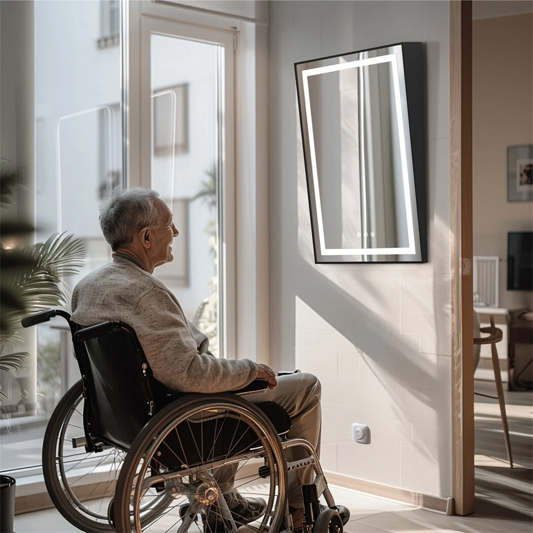 Kippspiegel mit LED Barrierefreie Spiegel Antibeschlag Behinderten Schragspiegel