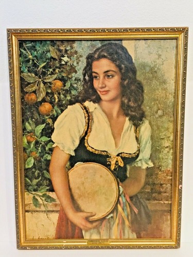 BAILARINA LUIGI AMATO PANDERETA FIRMADA ESTAMPADA EN LIENZO ENMARCADA - Imagen 3 de 11