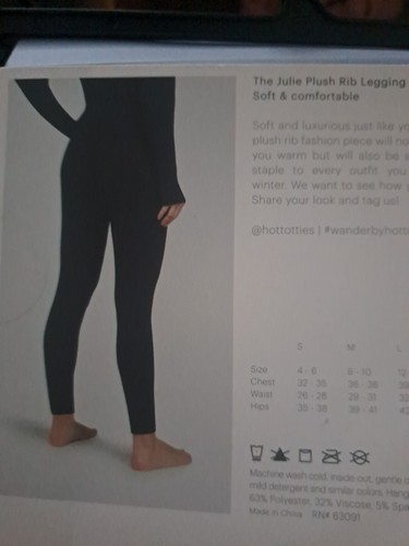 Wander by Hottotties Julie Plush Rib HW Womens' Leggings L-BLACK-NWT-ret. 18.99 - Picture 4 of 4