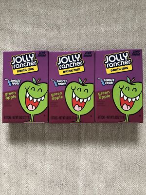 Jolly Rancher Singles Water Drink Mix - Sugar Free - 3 Boxes Green Apple