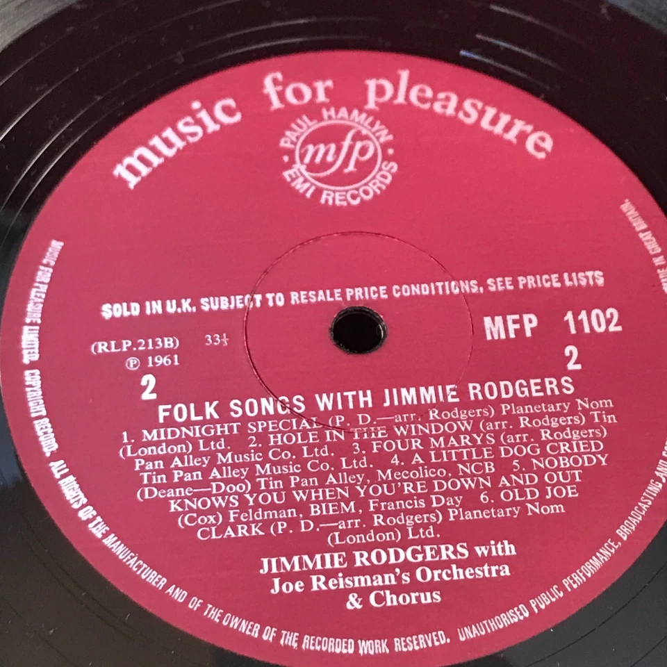 JIMMIE RODGERS Folk Songs With 1966 UK vinyl LP English Country Garden - Image 4 of 4