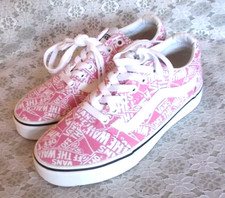 VAN SNEAKERS, Old Skool Pink Canvas White Logo, Lace Up Skate, Women's 6