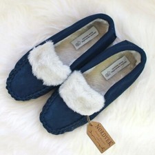 Womens Suede Moccasin Soft Plush Fleece Womens Hard Sole Slippers