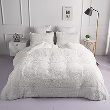 Faux Fur Plush Comforter Sets Size - Ultra Soft Shaggy Flannel Twin/Full White