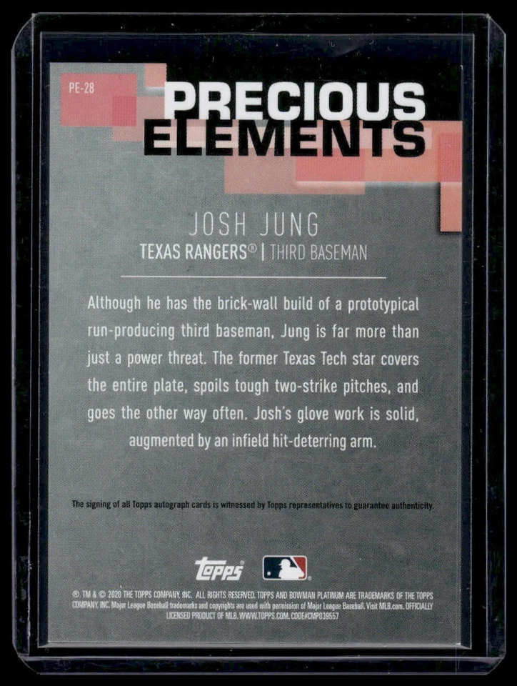 2020 Bowman Platinum #PE-28 Josh Jung Precious Elements Autographs #/50 - Image 2 of 2