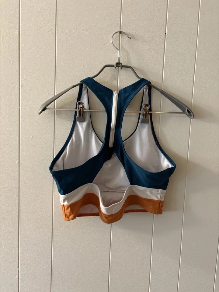 Women’s Large Swim Top Turquoise/white/orange Padded Top Racerback Sporty #75 A3 - Image 4 of 4