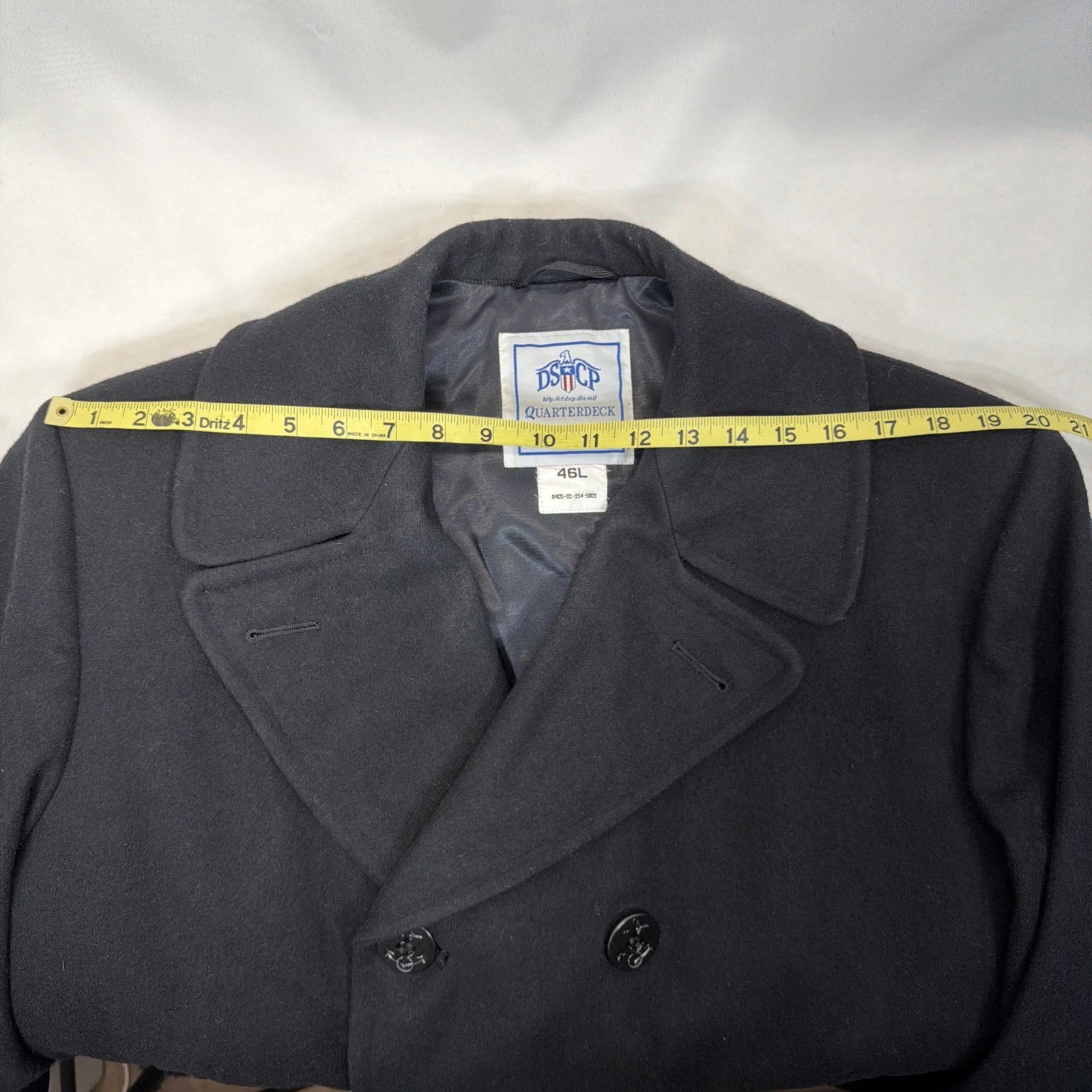 US Navy Issued Peacoat Military Authentic DSCP Thick Wool Men 46 L Black USN image 12