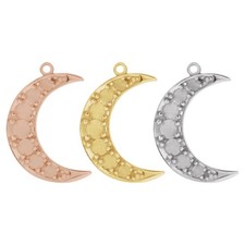 10K 14K 18K Gold, Platinum & Silver Accented Cabochon Crescent Moon Dangle