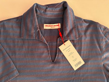 NWT Orlebar Brown Men  s XL Mayer Cotton Polo Shirt Striped Dark Sapphire 275