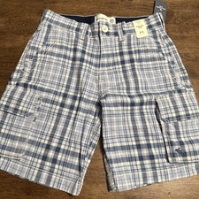 Abercrombie Kids Blue Plaid Cargo Shorts Knee Length Size 9/10 Adj Waist NWT