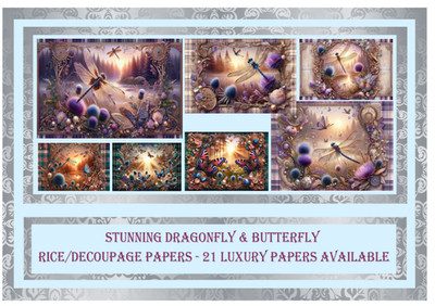 Libelle & Schmetterling, Schottisch, Distel, Juwel - 1xA4 Reis/Decoupage Papier