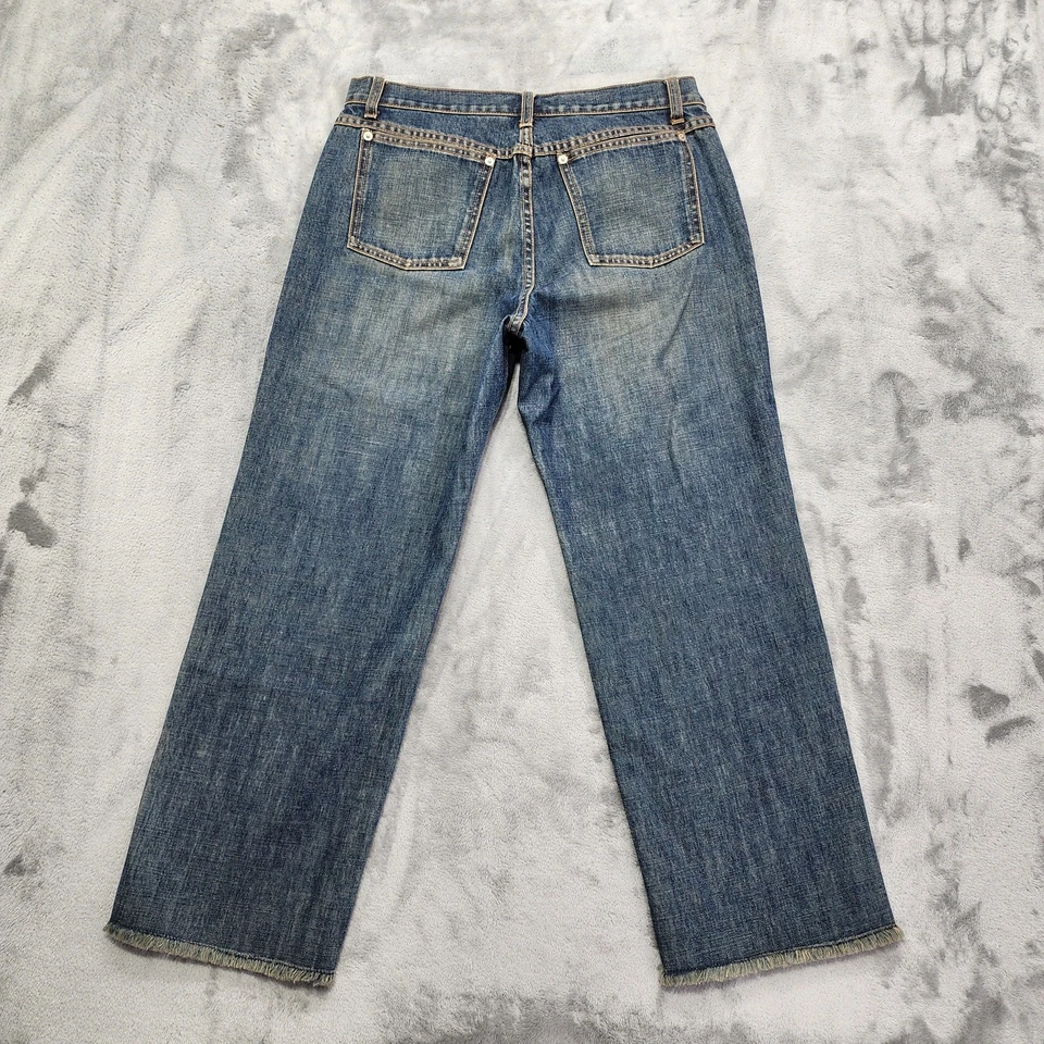 Pantalones de mezclilla vintage años 90 J.Crew para mujer 10 botones azules dobladillo crudo pierna ancha recortados algodón Foto 3 de 4