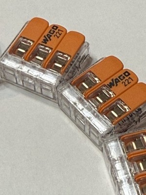 Wago 221-413 3 Wire Lever Nut, 3 Conductor Compact Wire Connectors, Pack of 25