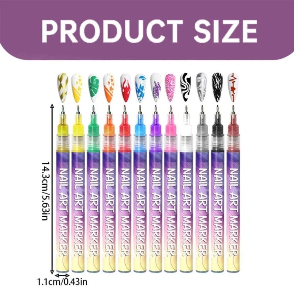 12 Colors Nail Art Pens Set 3D Nail Polish Pens Graffiti Dotting Pen Acrylic DIY