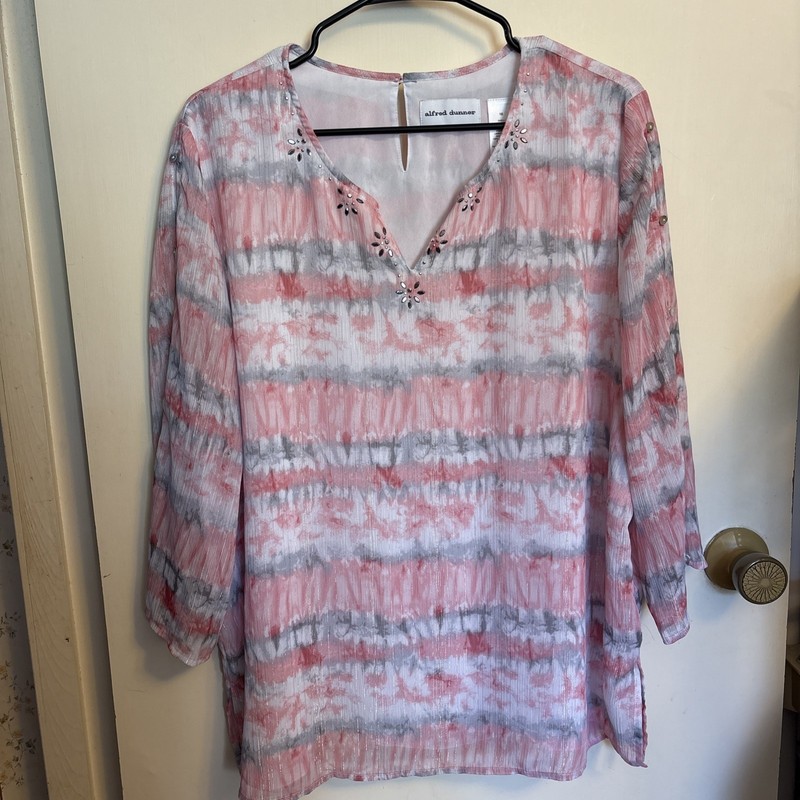 Women’s Alfred Dunner Plus Size 18 Plus Size Pink & Grey 3/4 Sleeve Lined Blouse