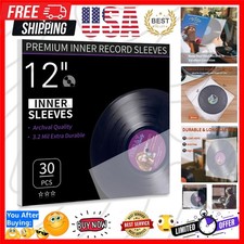 30 Pack 12 Inch Vinyl Record Inner Sleeves for Protection Storage 3.2Mil th...