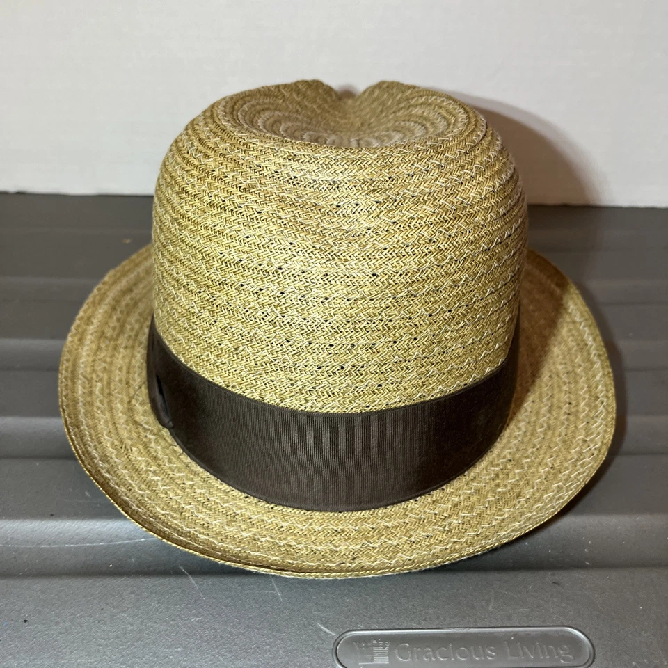 Vintage Biltmore Trilby Florino Hat Straw w/ Leather Band, 7 1/4” Made In Canada Foto 4 de 4
