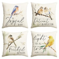 Be Joyful in Hope Bluebird Goldfinch Chickadee Throw Pillow Covers, 18 x 18