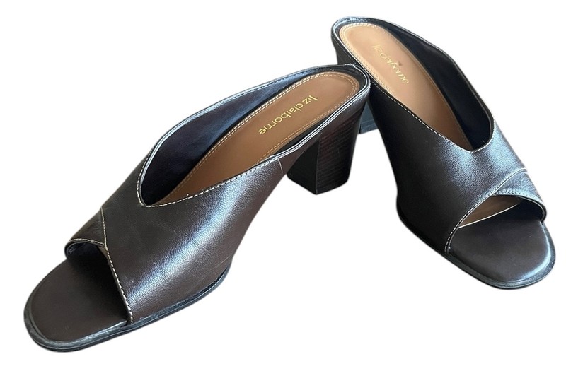 Liz Claiborne Twinkle 2 Brown Leather Size 8 M Slip on Open Back Open Toe Heels