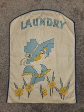 Vintage Hand Stitched Lady with Flowers Laundry Bag