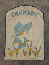 Vintage Hand Stitched Lady with Flowers Laundry Bag