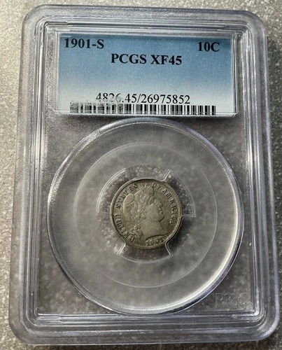 1901-S Barber Silver Dime PCGS XF45 KEY DATE