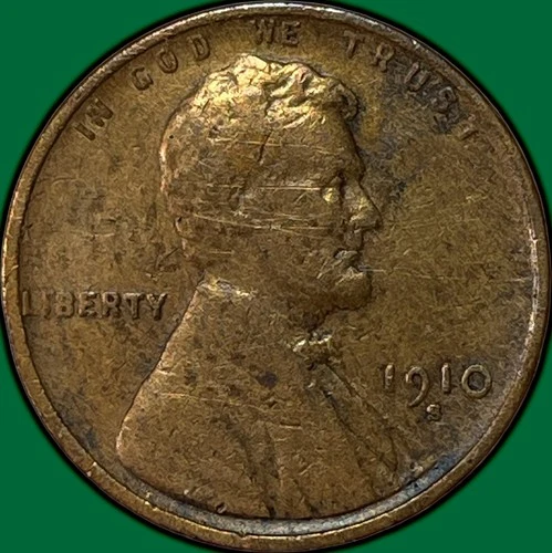 1910-S Lincoln Wheat Cent Fine F Coin, Cleaning #33965