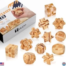 12-Piece Wooden 3D Brain Teaser Puzzle Set - Engaging Logic Puzzles for All Ages