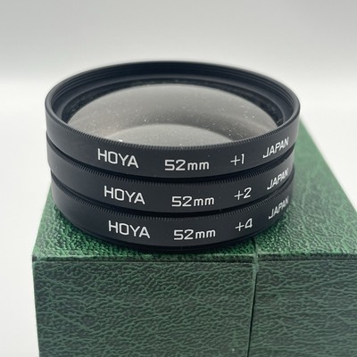 HOYA Close Up Lens Filter Set 52mm +1 +2 and +4 Threaded with/ Black Case