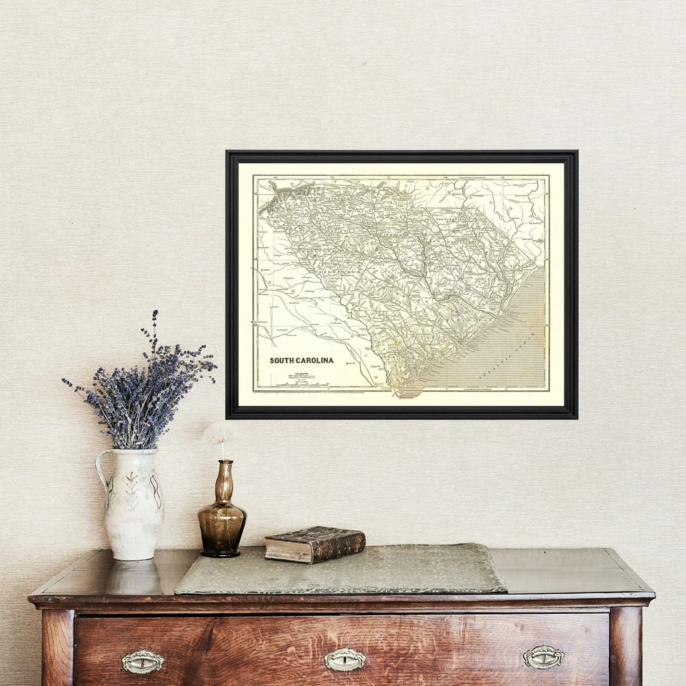 Mapa antiguo de Carolina del Sur 1843 - arte vintage de Carolina del Sur Foto 4 de 4