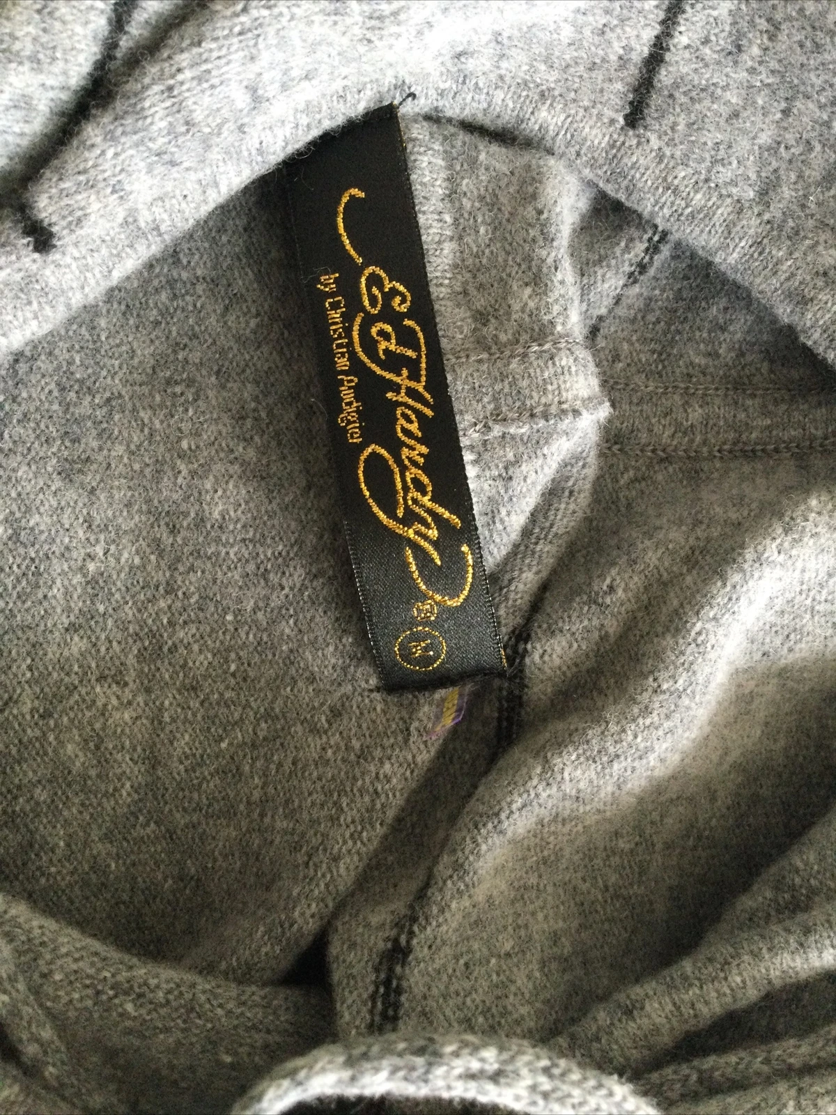 OFF WHITE Felpa con cappuccio grigia a righe Ed Hardy di Christian Audigier taglia M