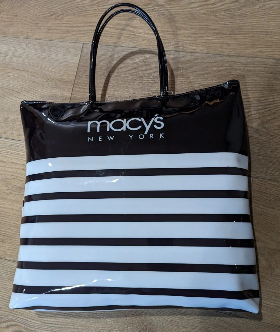 VTG Tote Bag Macys Collector stripped Purse Vinyl Zipper RARE