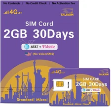 2GB 30Days USA SIM Card 4G LTE Network Support AT&T and T-Mobile