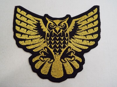 Gold Black Flying Owl 6'' Embroidery Iron-on Patch (E44)