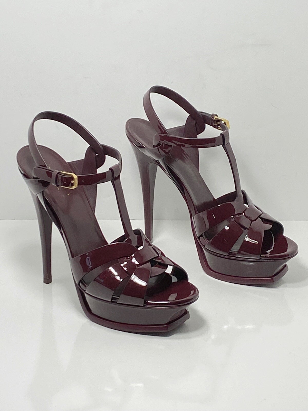 Sandali con plateau Saint Laurent Tribute 105 mm in pelle verniciata taglia 40 5