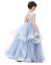 Heart Cutout Ruffle Skirt Flower Girl Dress Wedding Pageant Dress Princess Gown