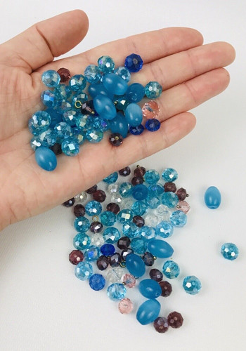 Bead Soup Loose Mixed  Blue Glass Crystal Lot Jewelry Making