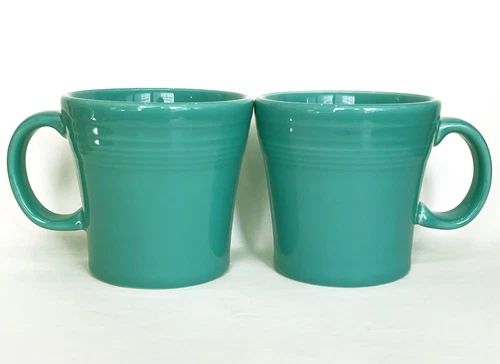 2-FIESTA TAPERED COFFEE MUGS 12oz TURQUOISE TEAL HOMER LAUGHLIN CHINA CO USA EUC