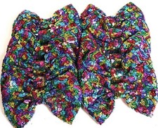 Set of 12 Large 5 inches Dark Rainbow Sequin Bows,DIY Wholesale Bows / NO CLIP