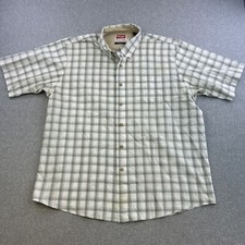 Wrangler Shirt Mens XL White Green Plaid Short Sleeve Button Up Casual Adult