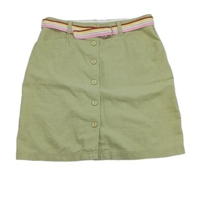 Christopher & Banks Womens 8 Skirt Green Button Front Linen A Line with Belt