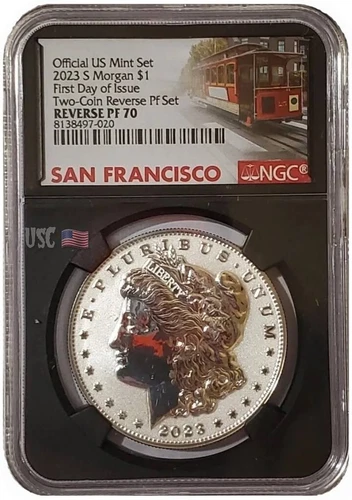 2023-S Reverse Proof MORGAN DOLLAR NGC PF70 FDOI Black Slab Silver Coin.