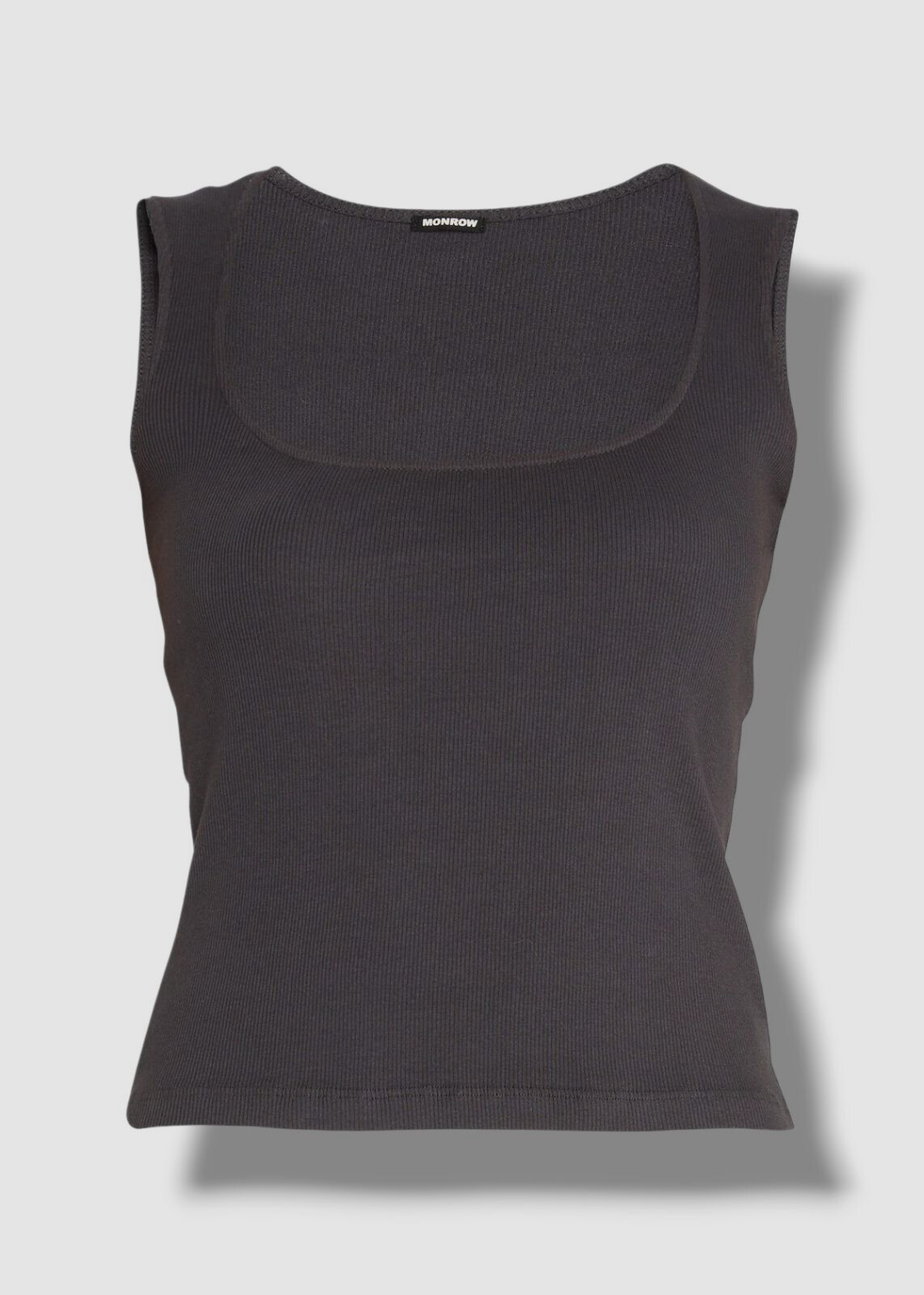 $79 Monrow Women Gray Sleeveless Ribbed Square Neck Tank Top Size Small