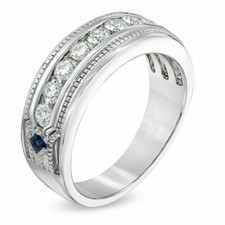 Vera Wang Collection Unisex 1/2Cttw Round CZ  Sapphire Wedding 925 Silver Band