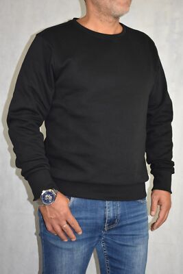 Felpa Uomo Girocollo Maglia Felpata Basic Tinta Unita Verde Regular Fi