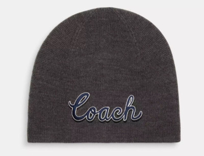 Coach Unisex Charcoal Script Print Knit Beanie (CY037) - NWT