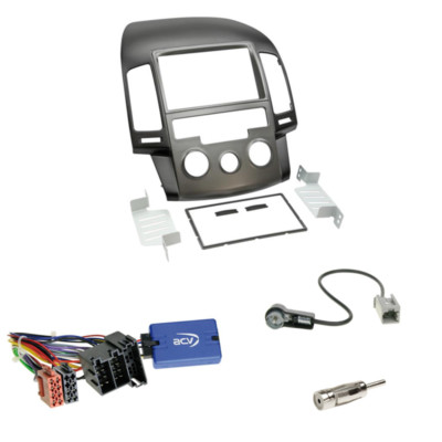 Doppel-DIN Radioblende schwarz+ALPINE Lenkradinterface für Hyundai i30 2008-2009