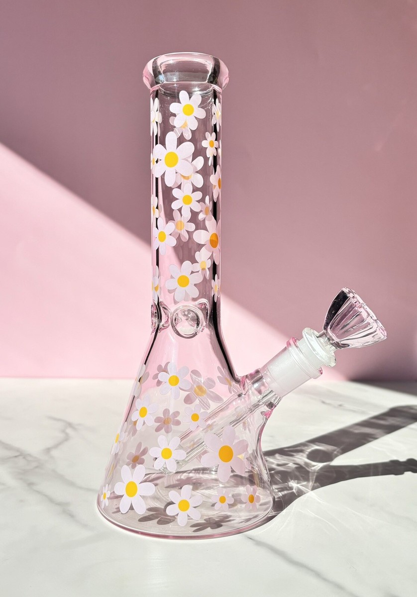 10” Pink Daisy bong Hookah Water Pipe Bong Classic Tobacco